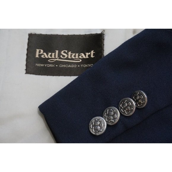 Paul Stuart Navy Blue Silver ButtonWool Sport Coat Blazer Sz 42R